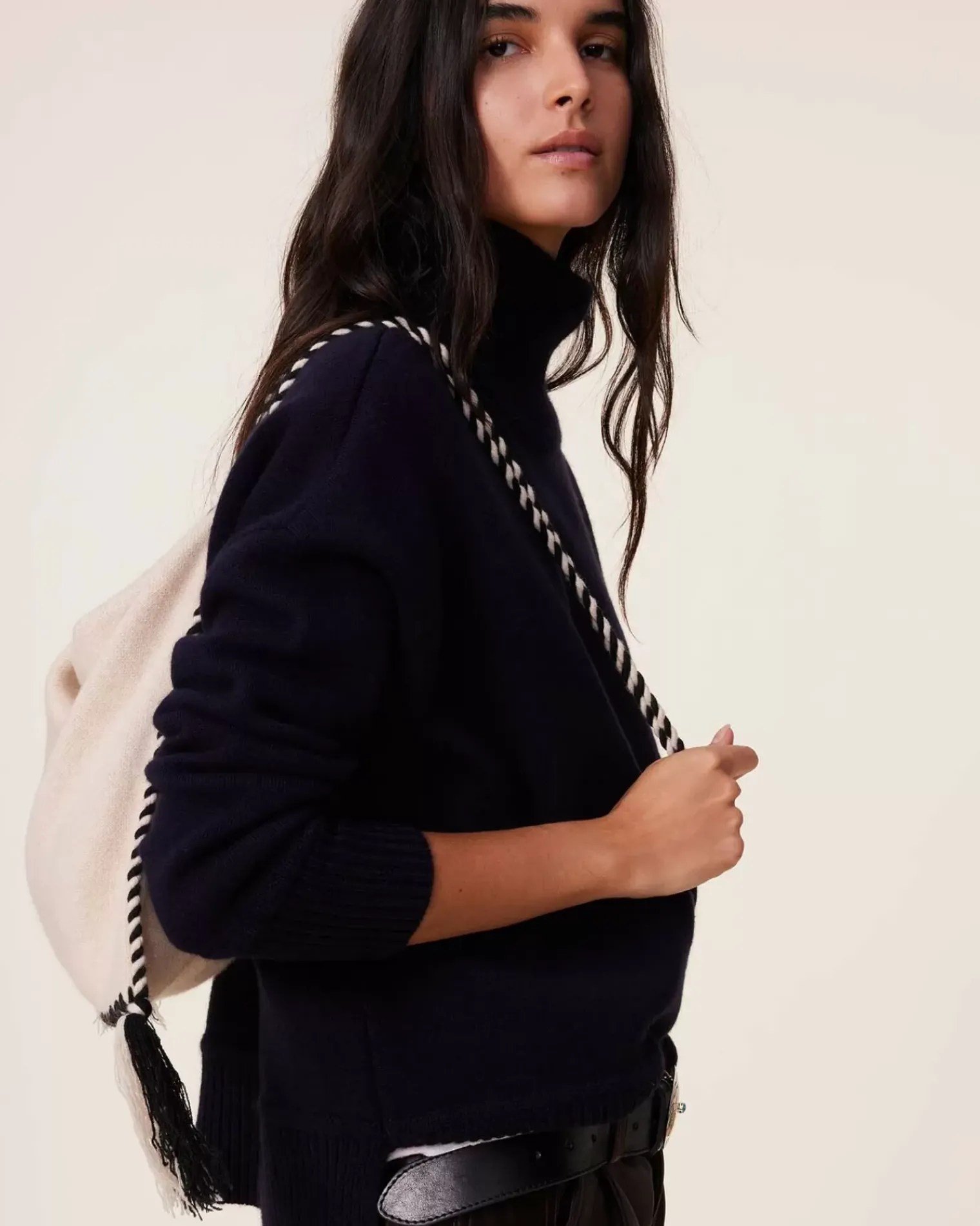 Kujten Sweaters & Sweatshirts>Milano Chimney Neck Cashmere Sweater, 2-Threads Bleu Marine Fonce