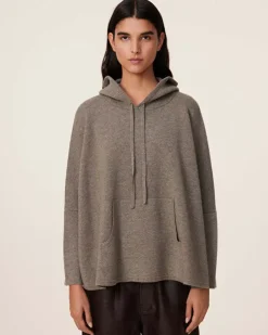 Kujten Hoodies>Milano Oversized Cashmere Hoodie, 2-Threads Kaki Chine