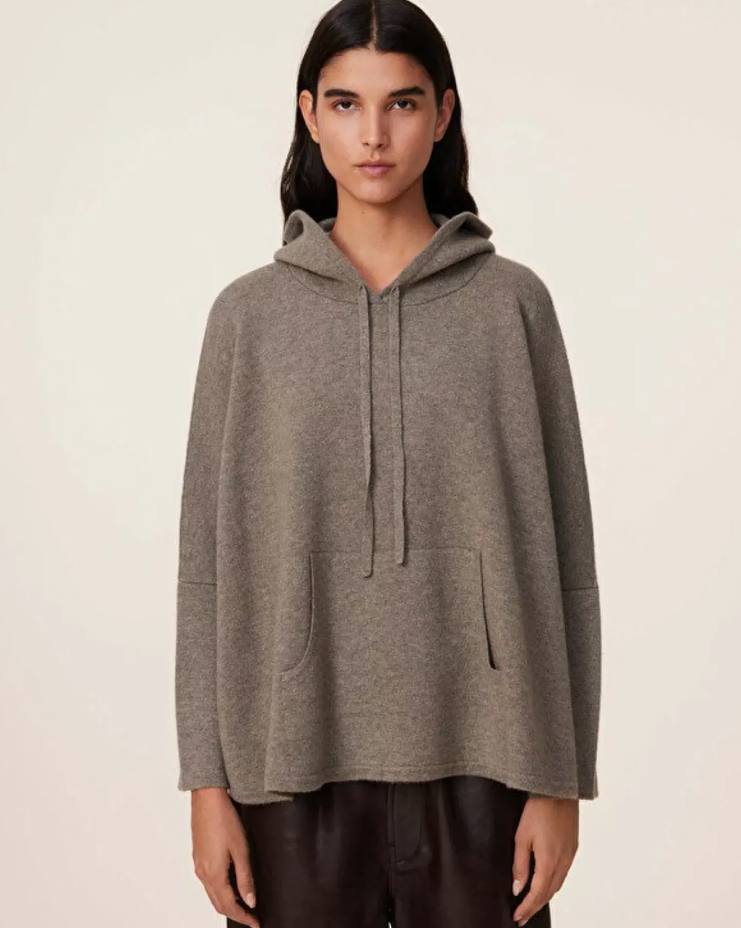 Kujten Hoodies>Milano Oversized Cashmere Hoodie, 2-Threads Kaki Chine