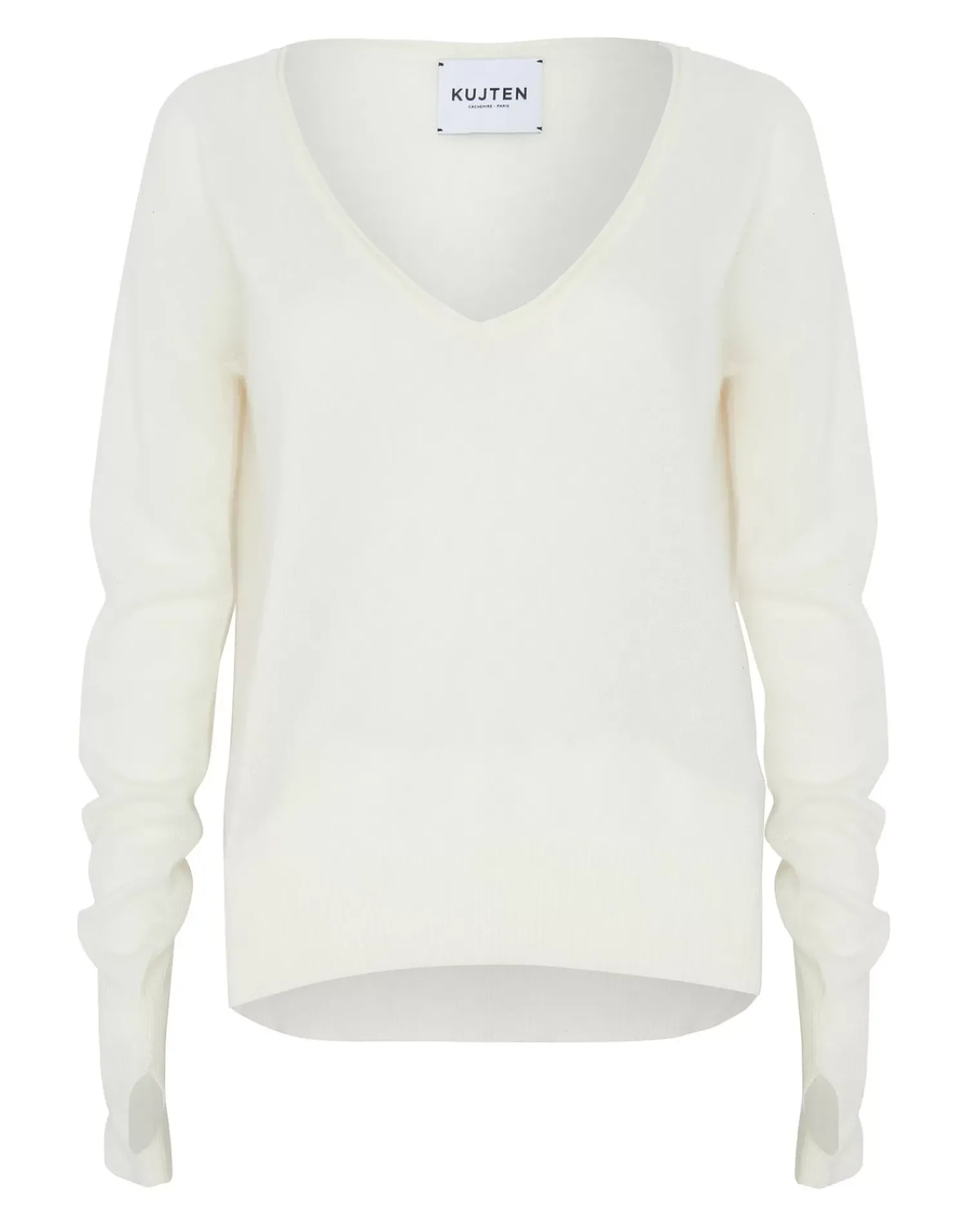Kujten Sweaters & Sweatshirts>Mittens Sleeves V-Neck Cashmere Sweater Blanc