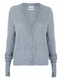 Kujten Jackets & Vests>Mittens Sleeves Woman Cashmere Cardigan Gris Chine
