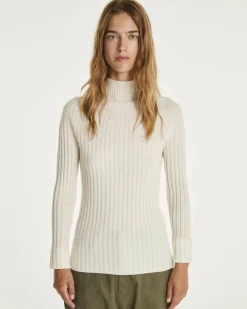 Kujten Sweaters & Sweatshirts>Mock Neck Side Women Cashmere Sweater Blanc