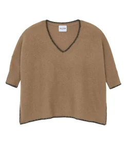 Kujten Sweaters & Sweatshirts>Oversize 3/4 Sleeves Cashmere Sweater, 6-Threads Camelo