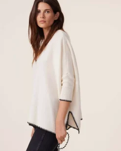 Kujten Sweaters & Sweatshirts>Oversize 3/4 Sleeves Cashmere Sweater, 6-Threads Blanc Vintage