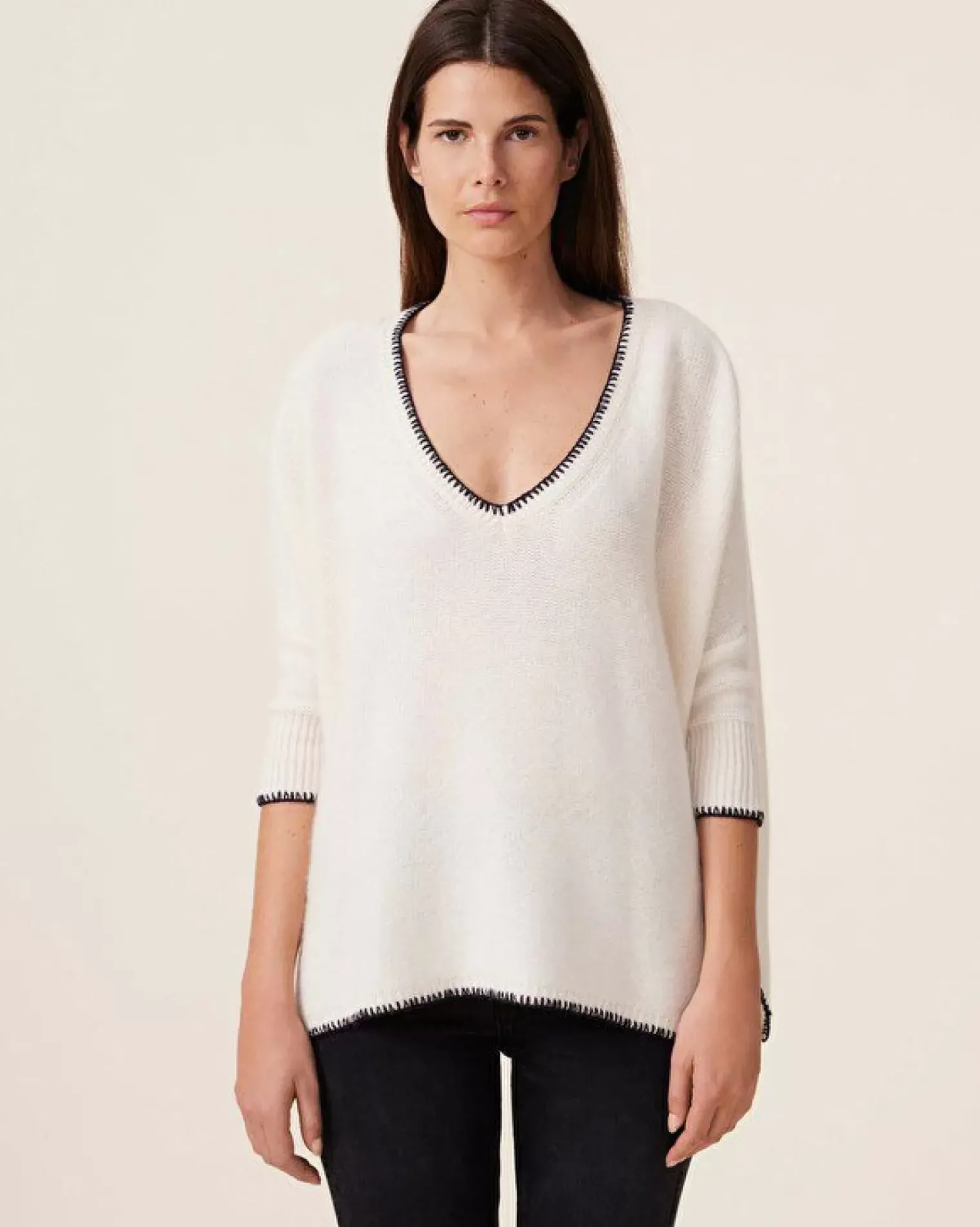 Kujten Sweaters & Sweatshirts>Oversize 3/4 Sleeves Cashmere Sweater, 6-Threads Blanc Vintage