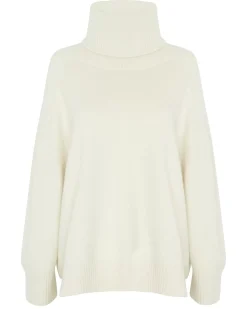 Kujten Sweaters & Sweatshirts>Oversize Cashmere Roll Neck Sweater Blanc Vintage