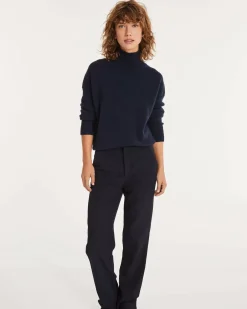 Kujten Sweaters & Sweatshirts>Oversize Funnel Neck Cashmere Sweater, 8-Threads Bleu Marine Fonce