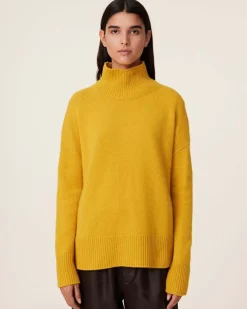 Kujten Sweaters & Sweatshirts>Oversize Funnel Neck Cashmere Sweater, 8-Threads Jaune Safran