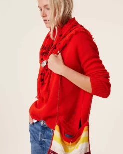 Kujten Sweaters & Sweatshirts>Oversize Funnel Neck Cashmere Sweater, 8-Threads Orange Rosso