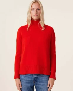 Kujten Sweaters & Sweatshirts>Oversize Funnel Neck Cashmere Sweater, 8-Threads Orange Rosso