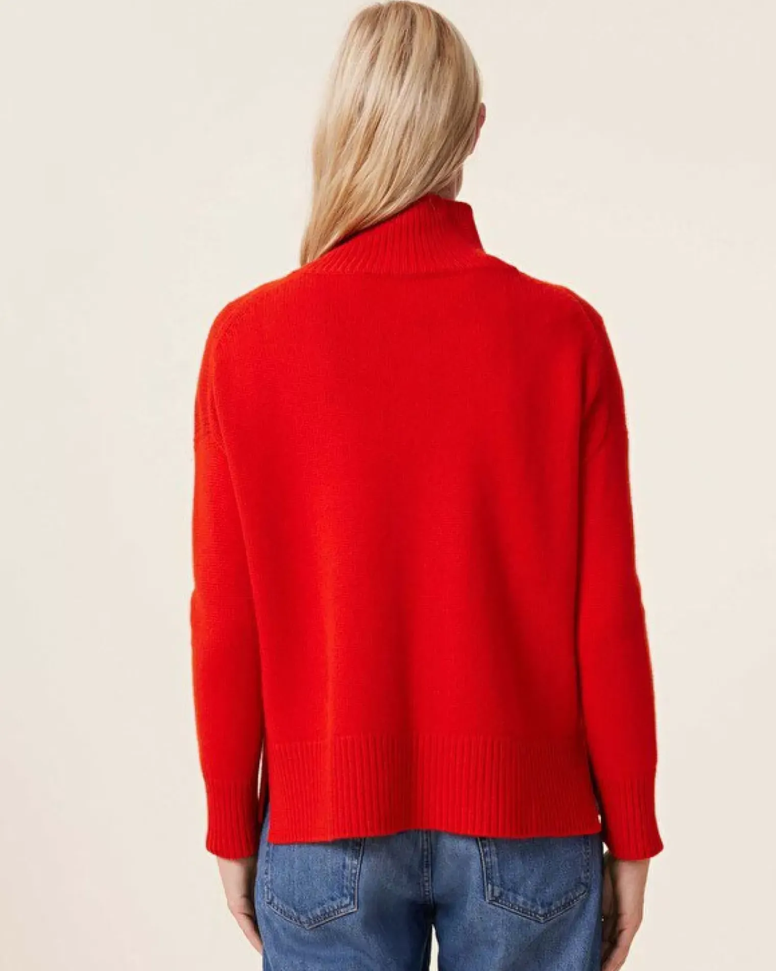 Kujten Sweaters & Sweatshirts>Oversize Funnel Neck Cashmere Sweater, 8-Threads Orange Rosso