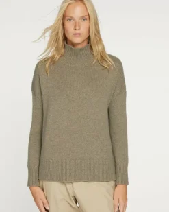 Kujten Sweaters & Sweatshirts>Oversize Funnel Neck Cashmere Sweater Kaki Chine