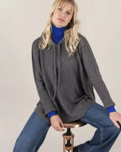Kujten Hoodies>Oversize Round Neck Cashmere Sweatshirt Gris Flanelle
