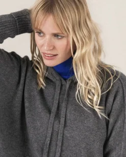 Kujten Hoodies>Oversize Round Neck Cashmere Sweatshirt Gris Flanelle