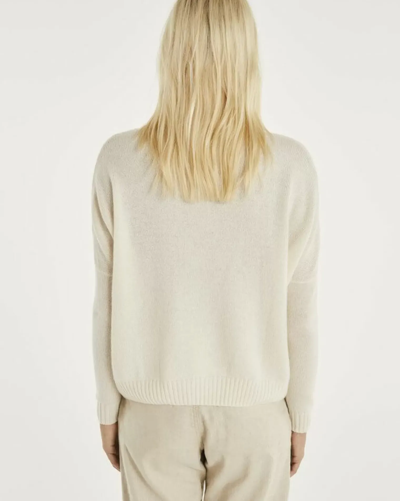 Kujten Sweaters & Sweatshirts>Oversize Round Neck Cashmere Sweater, 4-Threads Blanc