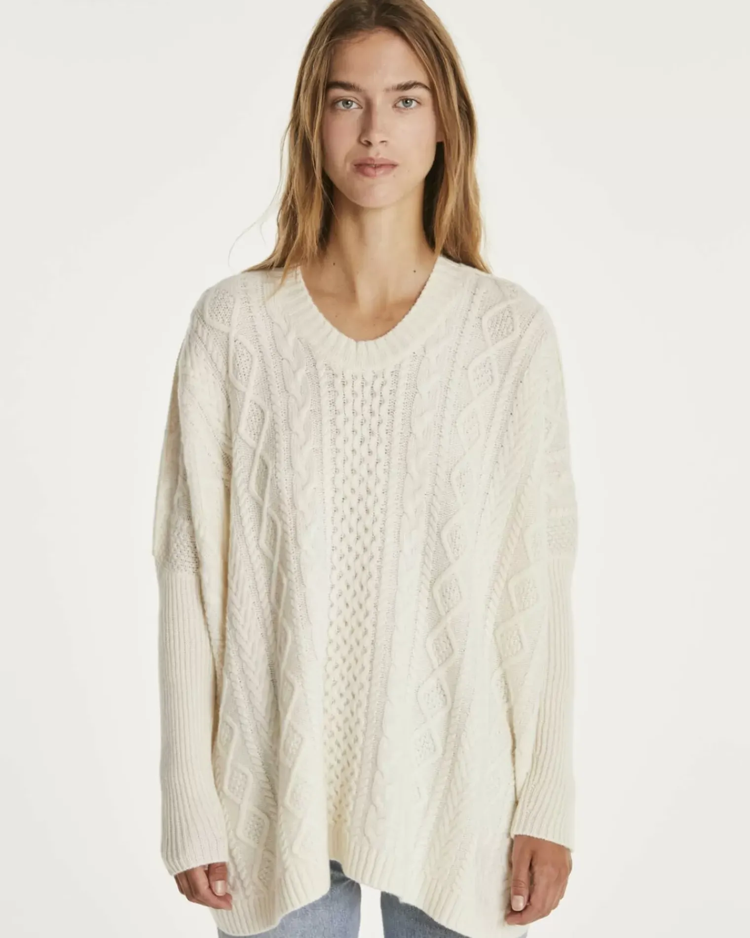 Kujten Capes & Ponchos>Oversize Round Neck Cashmere Poncho Blanc