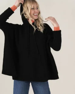 Kujten Hoodies>Oversize Round Neck Cashmere Sweatshirt Noir