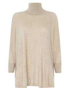 Kujten Sweaters & Sweatshirts>Oversize Turtleneck Cashmere Sweater Beige Chine