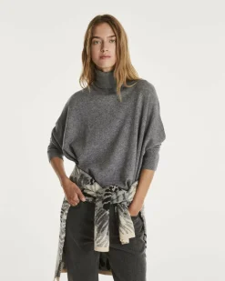 Kujten Sweaters & Sweatshirts>Oversize Turtleneck Cashmere Sweater, 2-Threads Gris Flanelle