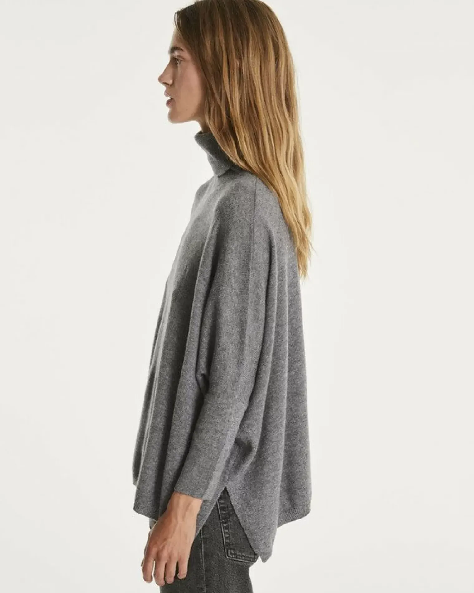 Kujten Sweaters & Sweatshirts>Oversize Turtleneck Cashmere Sweater, 2-Threads Gris Flanelle
