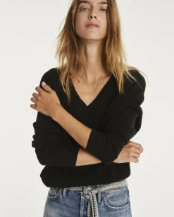 Kujten Sweaters & Sweatshirts>Oversize Woman V-Neck Cashmere Sweater, 2-Threads Noir