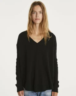 Kujten Sweaters & Sweatshirts>Oversize Woman V-Neck Cashmere Sweater, 2-Threads Noir