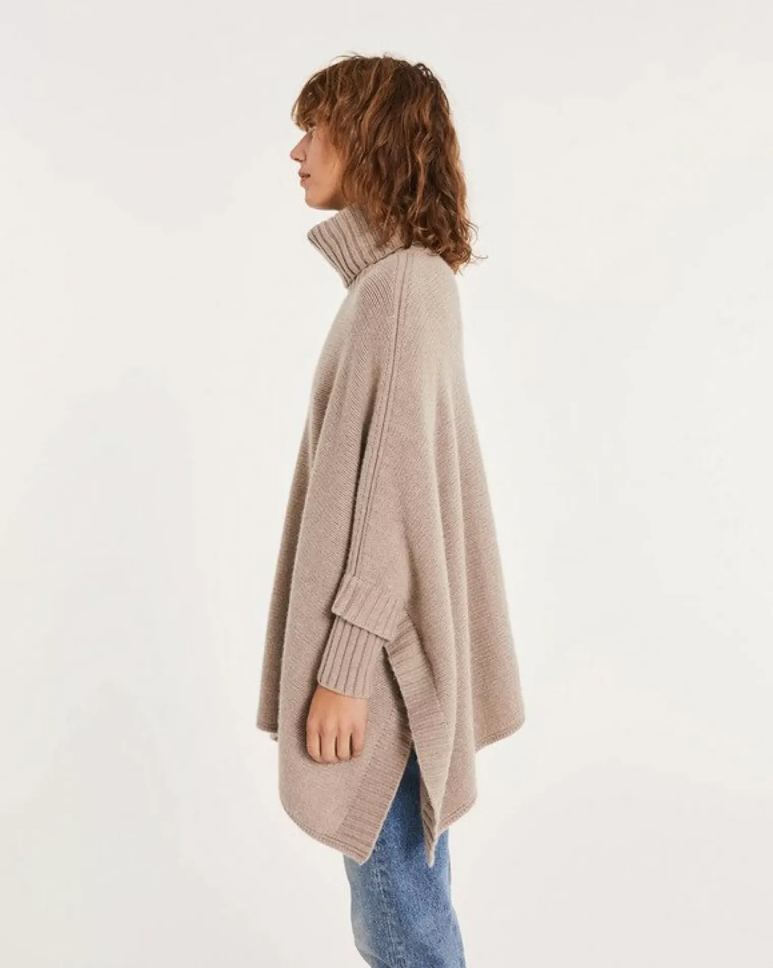 Kujten Capes & Ponchos>Oversized Cashmere Turtleneck Poncho Beige Taupe