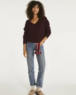 Kujten Sweaters & Sweatshirts>Oversized Cashmere V-Neck Sweater Bordeaux