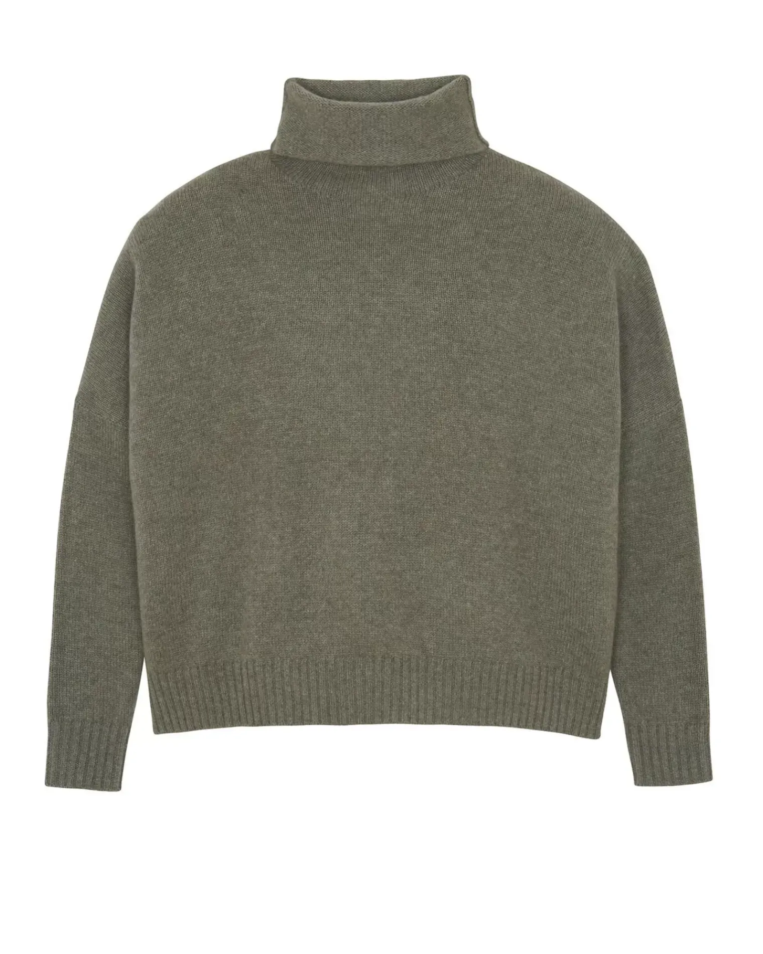 Kujten Sweaters & Sweatshirts>Oversized Chimney Neck Cashmere Sweater, 4-Threads Kaki Chine