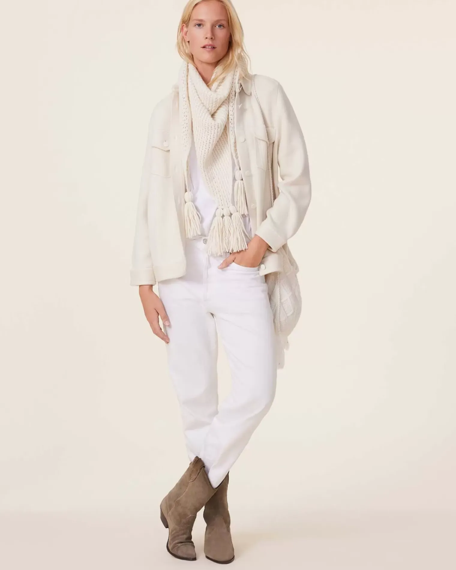 Kujten Jackets & Vests>Oversized Denim Jacquard Cashmere Vest, 4-Threads Blanc Vintage