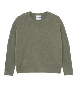Kujten Sweaters & Sweatshirts>Oversized Round Neck Cashmere Sweater, 6-Threads Kaki Chine