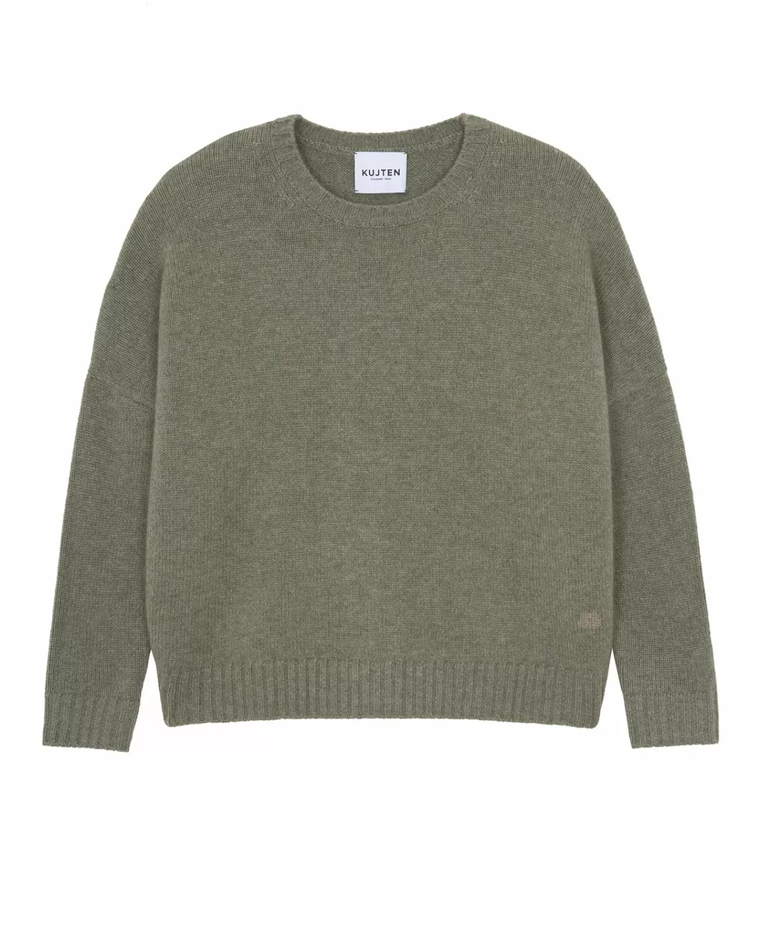 Kujten Sweaters & Sweatshirts>Oversized Round Neck Cashmere Sweater, 6-Threads Kaki Chine