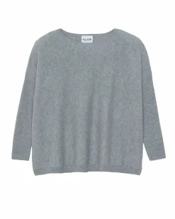 Kujten Sweaters & Sweatshirts>Oversized Round Neck Cashmere Sweater, 2-Threads Gris Chine