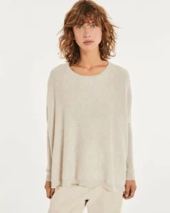 Kujten Sweaters & Sweatshirts>Oversized Round Neck Cashmere Sweater, 2-Threads Avoine