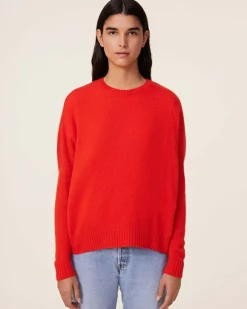Kujten Sweaters & Sweatshirts>Oversized Round Neck Cashmere Sweater, 4-Threads Orange Rosso