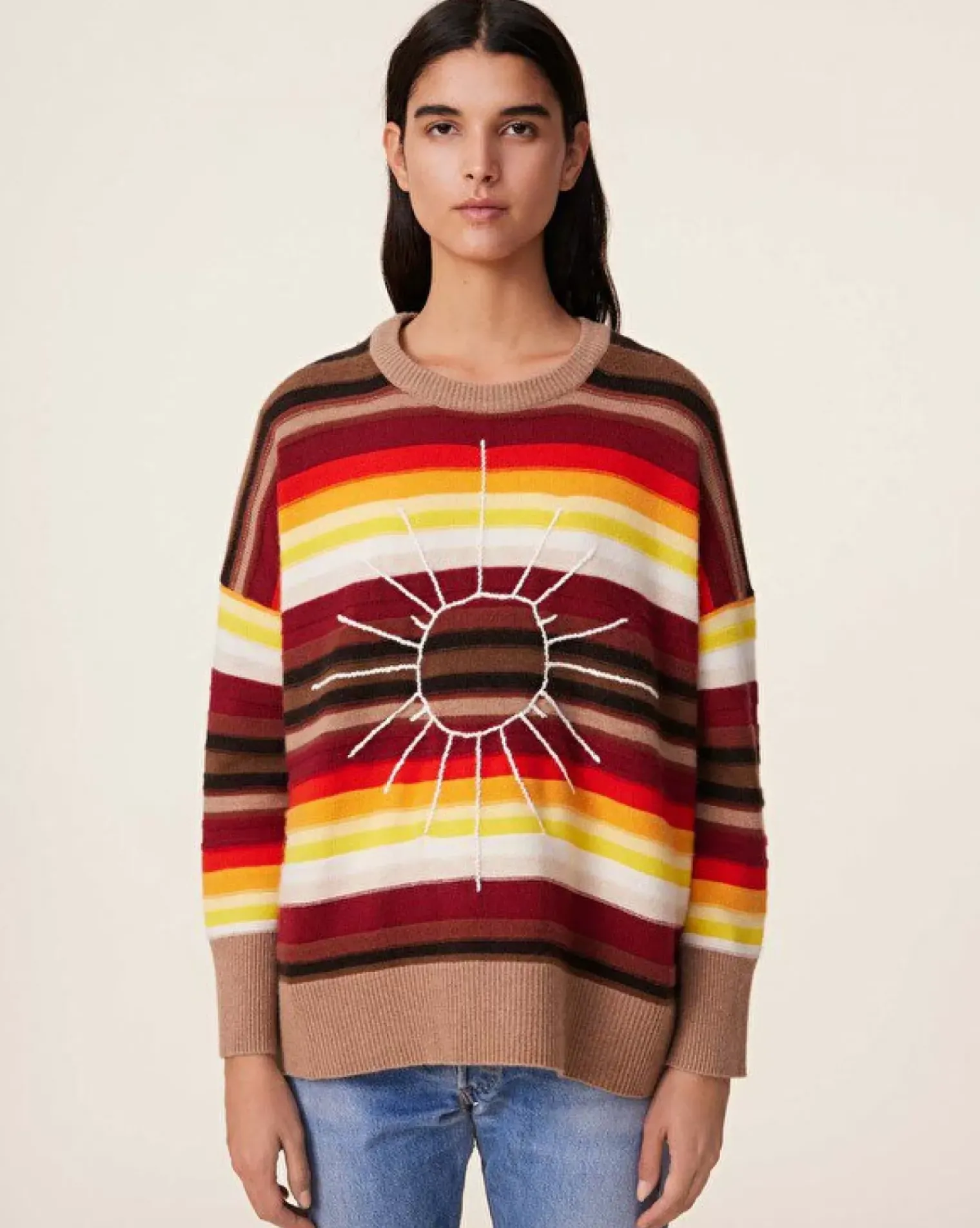Kujten Sweaters & Sweatshirts>Oversized Round Neck Cashmere Sweater, 4-Threads Camelo
