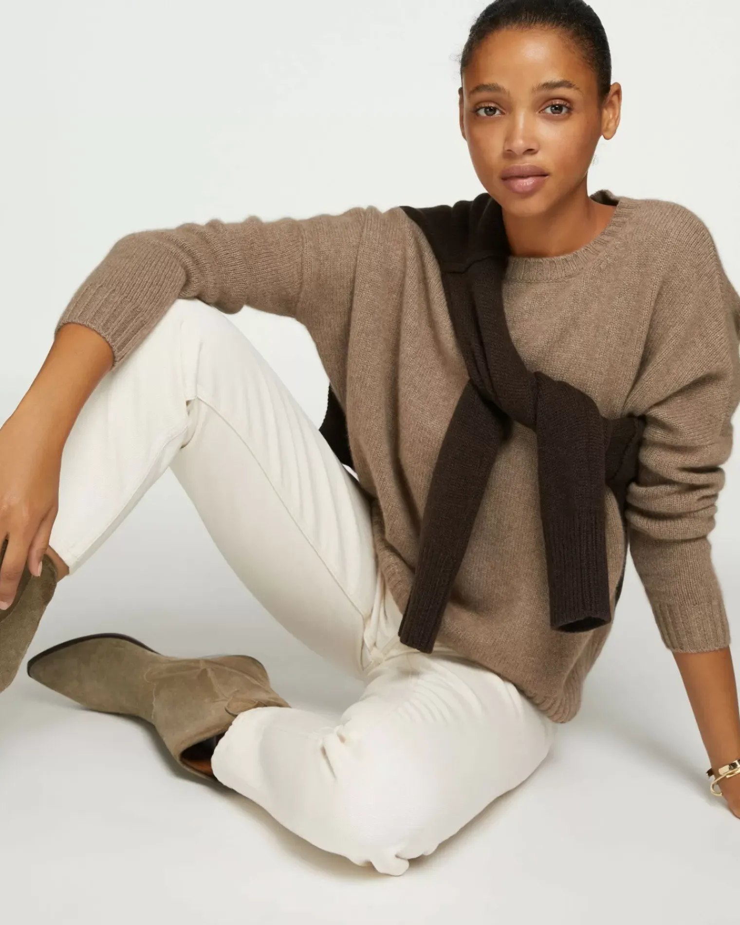 Kujten Sweaters & Sweatshirts>Oversized Round Neck Cashmere Sweater Beige Taupe