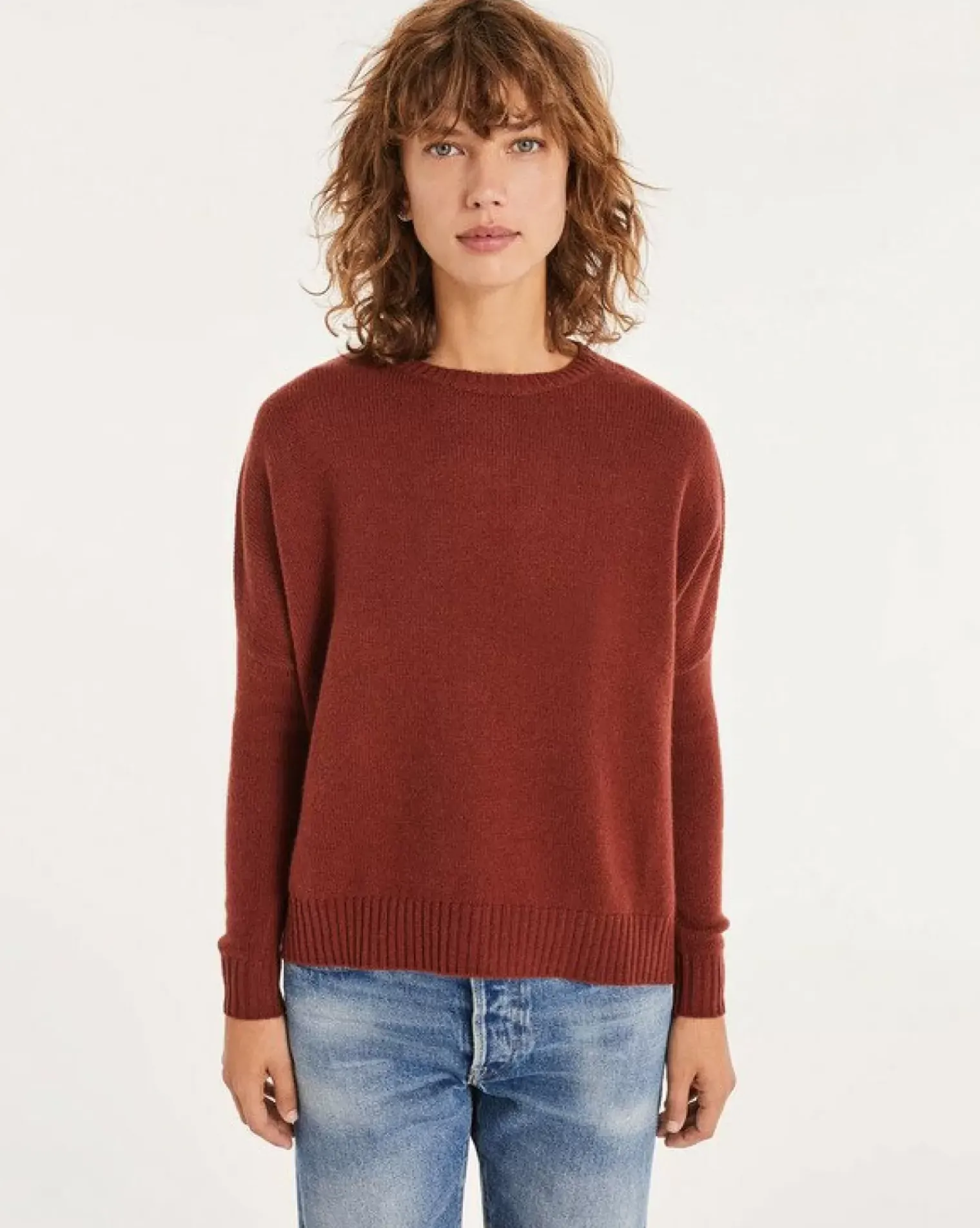 Kujten Sweaters & Sweatshirts>Oversized Round Neck Cashmere Sweater Bordeaux Sienne