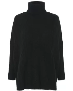 Kujten Capes & Ponchos>Oversized Turtleneck Cashmere Poncho Noir