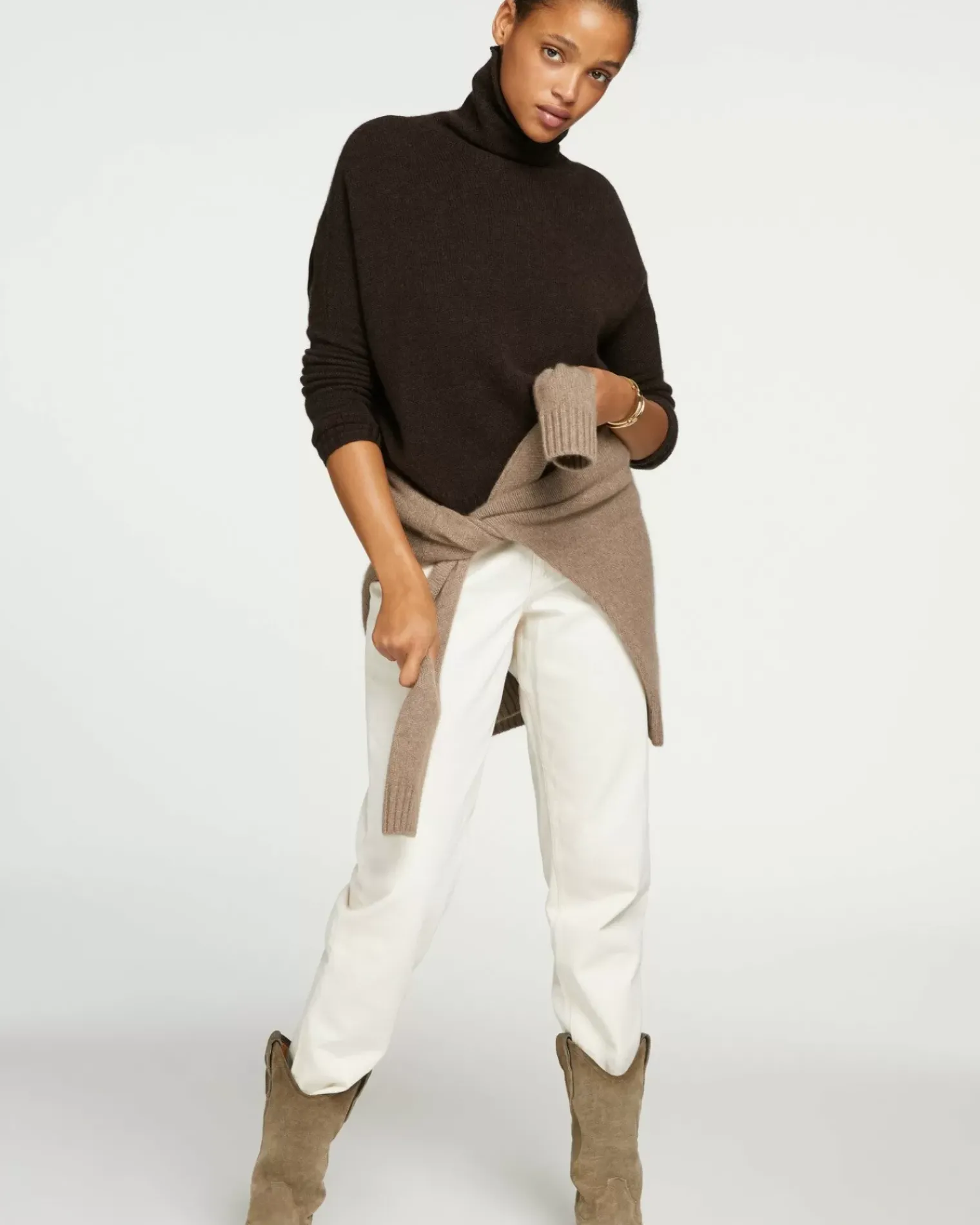 Kujten Sweaters & Sweatshirts>Oversized Turtleneck Cashmere Sweater, 4-Threads Marron
