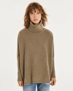 Kujten Sweaters & Sweatshirts>Oversized Turtleneck Cashmere Sweater, 8-Threads Kaki Chine