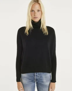 Kujten Sweaters & Sweatshirts>Oversized Turtleneck Cashmere Sweater, 4-Threads Noir