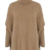 Kujten Capes & Ponchos>Oversized Turtleneck Cashmere Poncho, 6-Threads Camelo