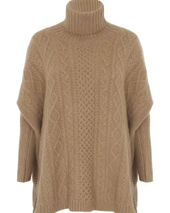 Kujten Capes & Ponchos>Oversized Turtleneck Cashmere Poncho, 6-Threads Camelo