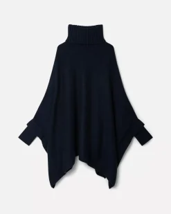 Kujten Capes & Ponchos>Oversized Turtleneck Cashmere Poncho Bleu Marine Fonce