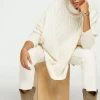 Kujten Capes & Ponchos>Oversized Turtleneck Cashmere Poncho, 6-Threads Blanc