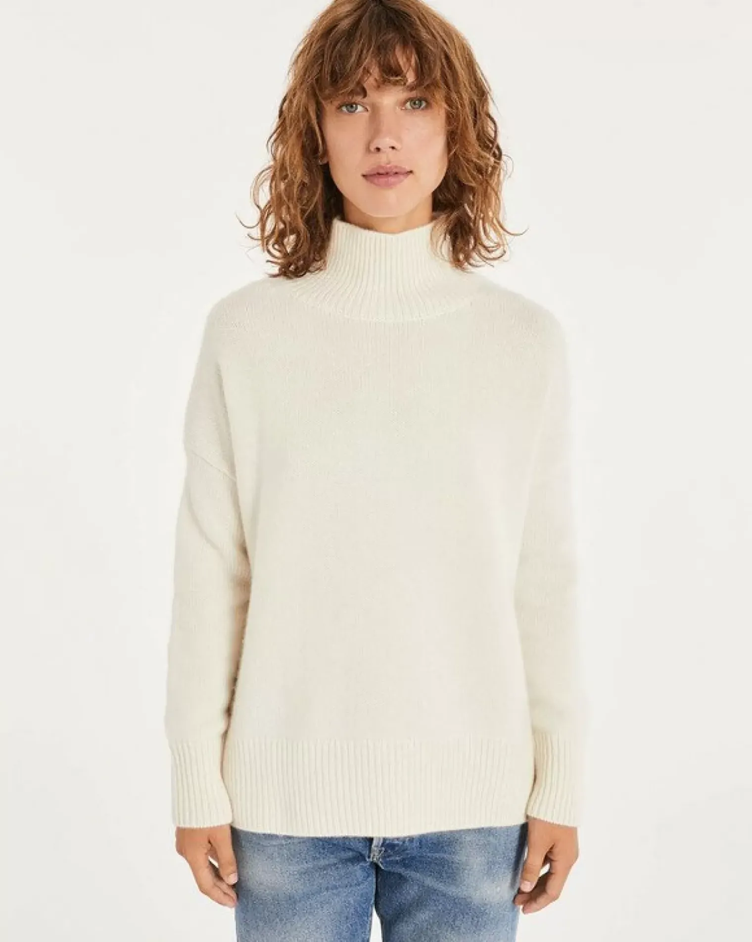Kujten Sweaters & Sweatshirts>Oversized Turtleneck Cashmere Sweater, 8-Threads Blanc