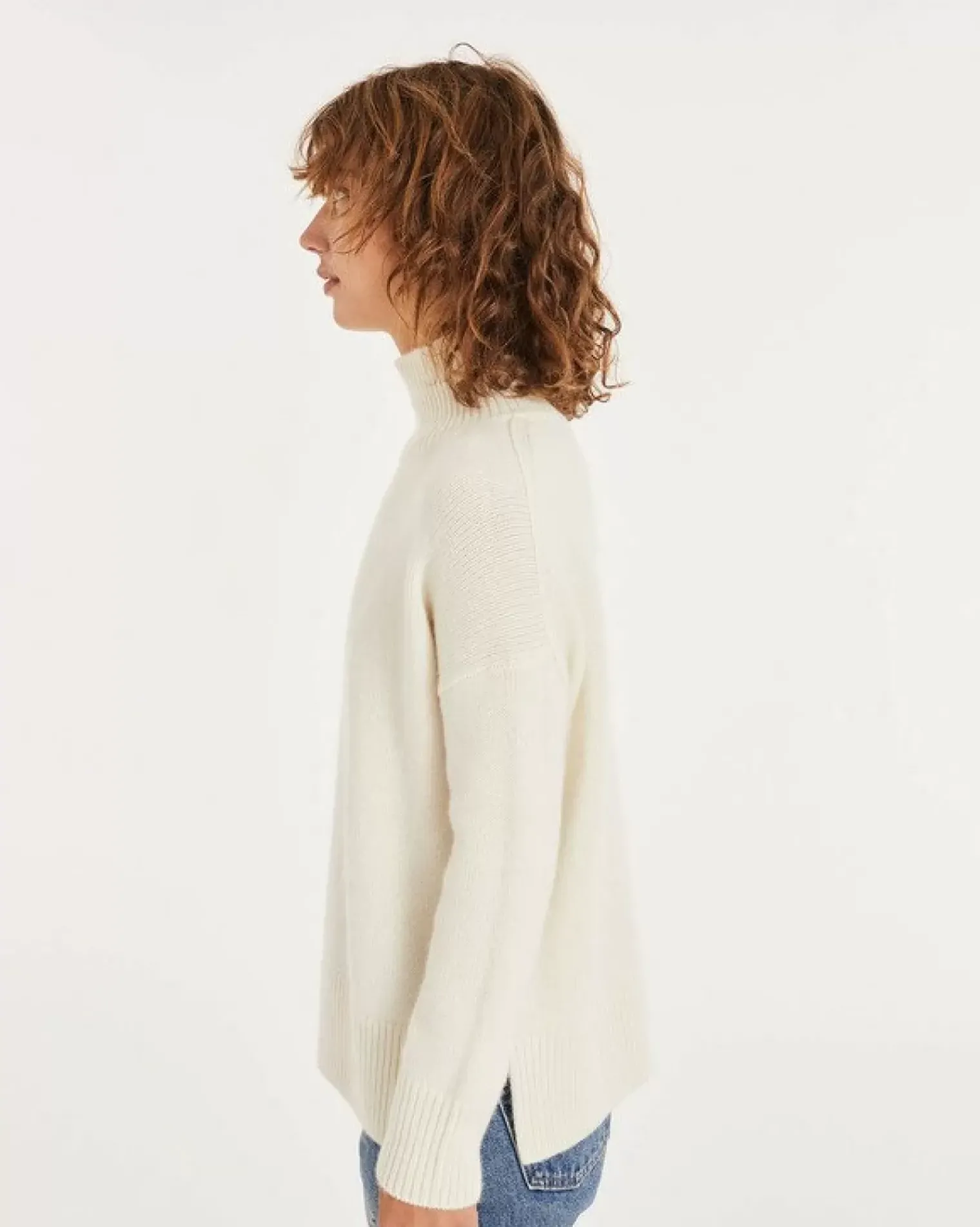 Kujten Sweaters & Sweatshirts>Oversized Turtleneck Cashmere Sweater, 8-Threads Blanc