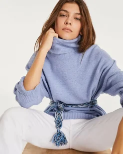 Kujten Sweaters & Sweatshirts>Oversized Turtleneck Sweater 3/4 Sleeves Bleu Jeans