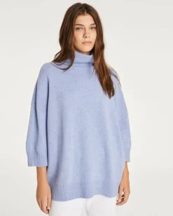 Kujten Sweaters & Sweatshirts>Oversized Turtleneck Sweater 3/4 Sleeves Bleu Jeans